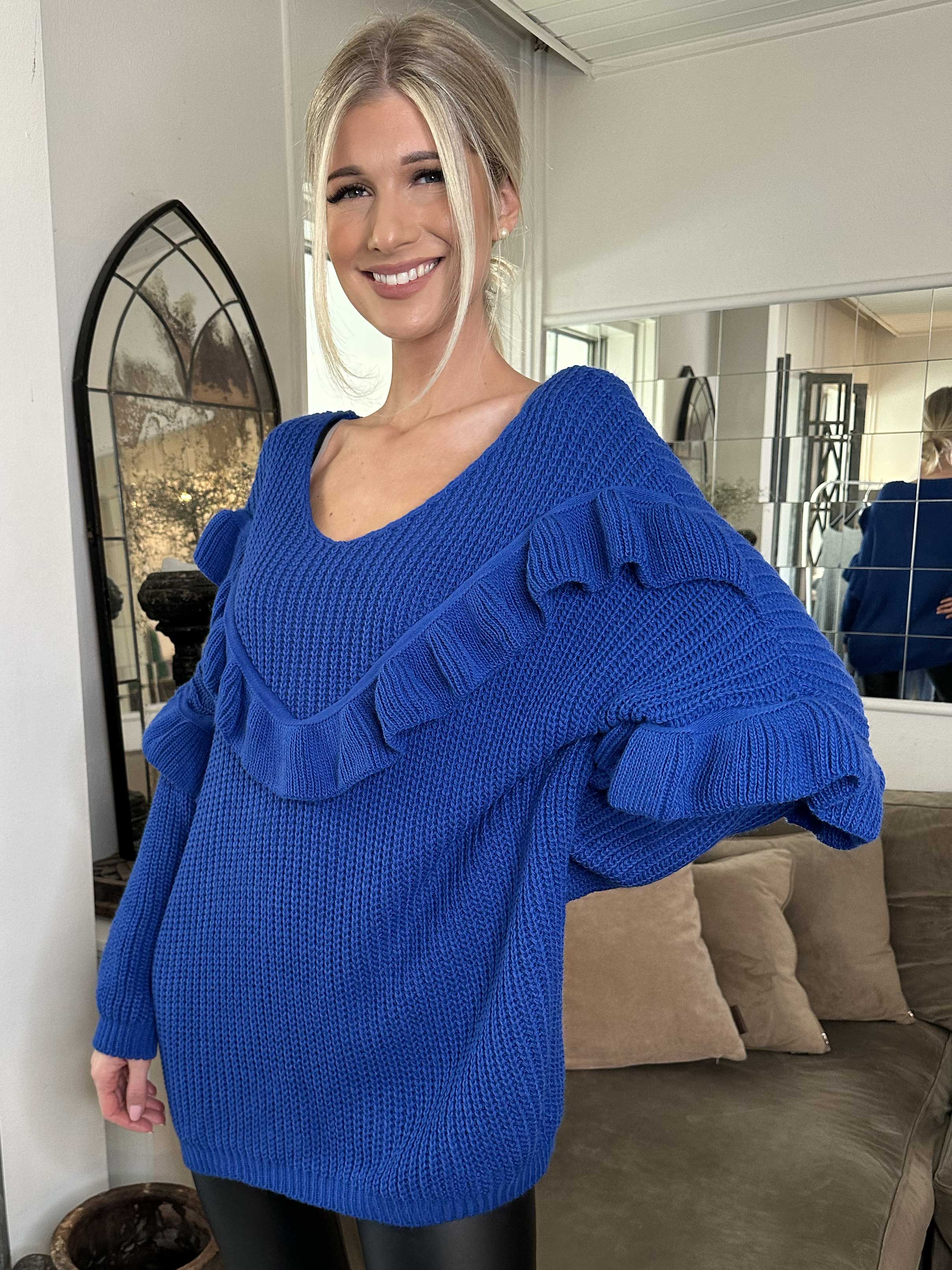 Ellis - Snygg stickad tröja med fina volangdetaljer